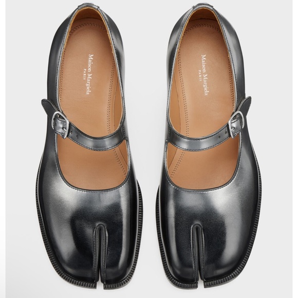 NEW Maison Margiela Mary Jane Tabi Leather Flats Silver Black Size 36 NIB - Picture 5 of 16